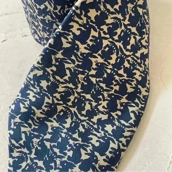 HERMES Men's Necktie Tie Silk High Brand All Over Easter Rabbit Pattern Blue - Picture 7 of 11